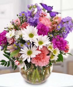 white, purple, pink flowers bouquet